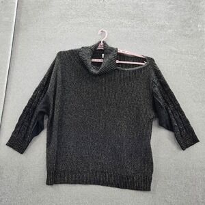 Torrid Women Sweater 5 Black Ribbed Metallic 3/4 Sleeve Turtleneck